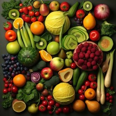 Composition with variety of raw organic fruits and vegetables