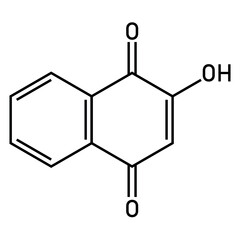 Chemical structure of Lawsone (C10H6O3). Chemical resources for teachers and students. Vector illustration.