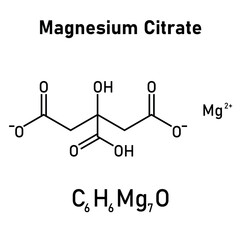 Chemical structure of magnesium citrate (C6H6MgO7). Chemical resources for teachers and students. Vector illustration