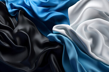 Silk Folds: Blue, Black, and White. Generative AI