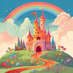 Magical kingdom with a castle - princess cartoon wallpaper Generative ai	