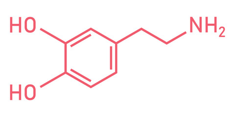 Chemical structure of Dopamine (C8H11NO2). Chemical resources for teachers and students. Vector illustration isolated on white background.
