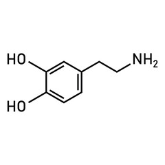 Chemical structure of Dopamine (C8H11NO2). Chemical resources for teachers and students. Vector illustration isolated on white background.