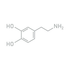 Chemical structure of Dopamine (C8H11NO2). Chemical resources for teachers and students. Vector illustration isolated on white background.