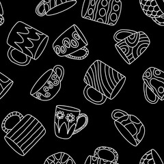Cartoon cups seamless pattern for wrapping paper and fabrics and linens and kids clothes print and kitchen