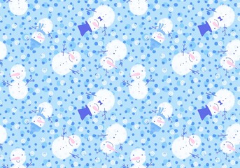 Christmas cartoon snowman seamless snowflakes and penguin and gifts box and candy and socks and gloves pattern