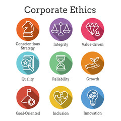Business and Corporate Ethics Showing Company Values Icon Set