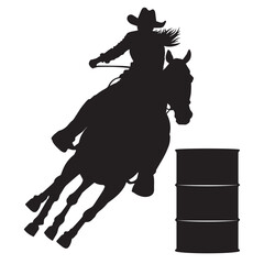 Barrel Racing Design with Female Horse and Rider Silhouette Image Black White