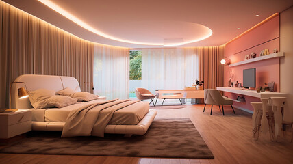 Stylish interior of modern bedroom. Generative Ai