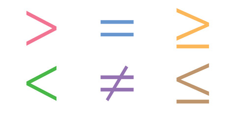 Less than greater than and equal symbol in mathematics. inequality symbols. Mathematics resources for teachers and students. - obrazy, fototapety, plakaty