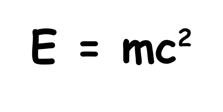 Einstein's formula. Energy, mass and speed of light equation. EMC formula. Mass and energy Einstein equation. Physics resources for teachers and students. Vector illustration.