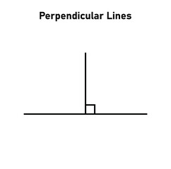 Perpendicular lines in elementary geometry in mathematics. Mathematics resources for teachers and students. Vector illustration isolated on white background.