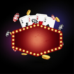 Obraz premium Casino poker. Cards aces, emblem, and chips. Vector illustration