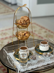 cup of coffee, turkish coffee and turkish delight