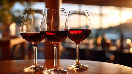 Fototapeta na wymiar glasses of red wine at restaurant. Generative Ai