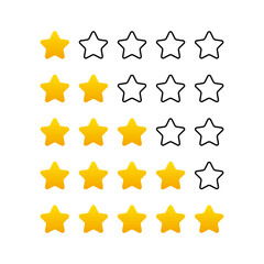 Star rating.1 - 5 stars review, yellow, black vector. Customer feedback vector. Consumer rating flat icon.