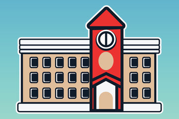School with a green lawn. Icon. Flat vector illustration isolated on Any color of the background, School building in flat style. Modern school, college building. Vector illustration