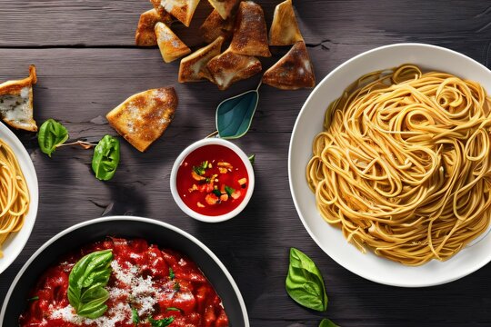 Pasta With Red Sauce And Basil With Generative AI Technology