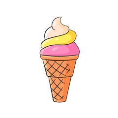 Ice cream in waffle. Cartoon. Vector illustration. Isolated on white background