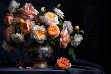 Elaborate Baroque Bouquet: Rich Colors, Intricate Details. Generative AI