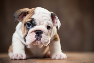 Cute funny bulldog puppy posing closeup. Generative AI