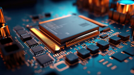 Fototapeta na wymiar close-up of electronic circuit board with processor. Generative Ai