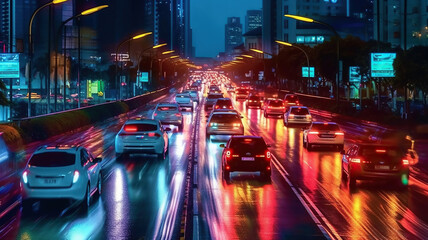 city car traffic jams night lights. Generative Ai