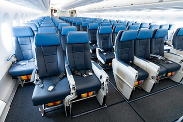 Empty economic class seats of an Airbus a350 