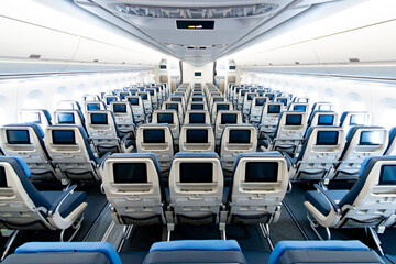 Empty economic class seats of an Airbus a350 