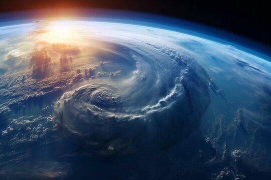 Tornado view from space. Climate change concept. AI generated, human enhanced