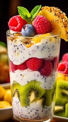 Cocktail of Fruit, Healty, Vitamins for Breakfast. Close up Photography. Generative AI.