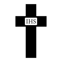 Cross with letters IHS on white background. Symbol of Christianity