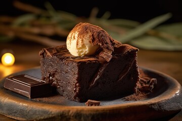 Chocolate Cake Slice, Professional Shot. Commercial Photography. Generative AI.