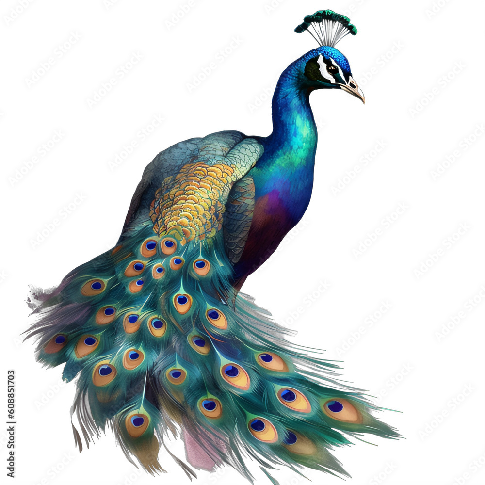 Wall mural a peacock with its feathers spread out on a transparent background png isolated generative ai