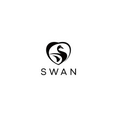Swan logo template vector icon illustration design in heart frame.