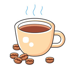 Hot coffee cup with beans isolated vector illustration