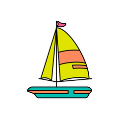 Sail boat lineal color icon. Design element of Summer time vacation, vector illustration in trendy style. Editable graphic resources for many purposes. 