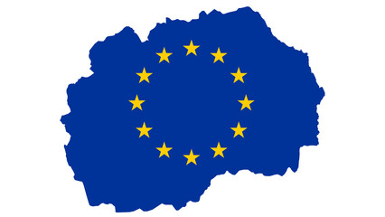 Silhouette of North Macedonia with EU flag - obrazy, fototapety, plakaty