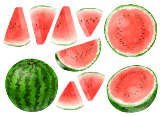 手描き水彩風のスイカのイラスト