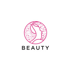 Beautiful woman fashion logo. Pink Abstract vector template linear style on white background