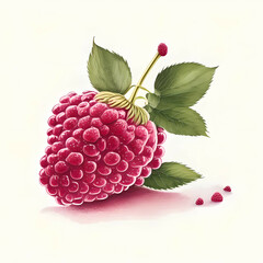 Raspberry on a white background, art illustration. Generative AI.