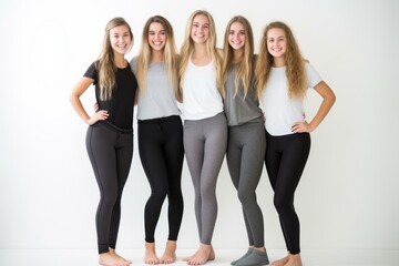 Fototapeta na wymiar Portrait of a group of happy young women standing together against white background