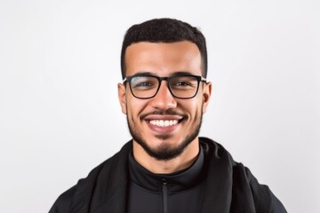 Fototapeta premium Medium shot portrait photography of a pleased man in his 20s that is wearing hijab against a white background . Generative AI