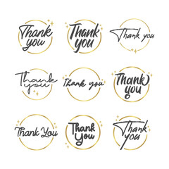 Fototapeta premium Thank you message. Beautiful greeting calligraphy text. Handwritten modern lettering with golden circle frame.