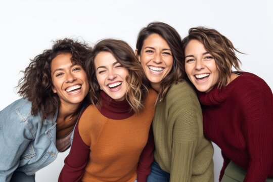 Portrait of a group of diverse women smiling and looking at camera