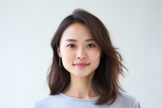 Portrait of a beautiful asian woman smiling on white background.