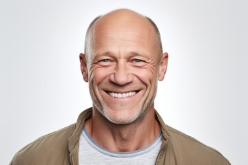 Obraz premium Portrait of a mature man smiling against a white background with copy space