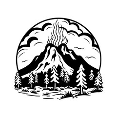 Volacano Eruption Logo Monochrome Design Style