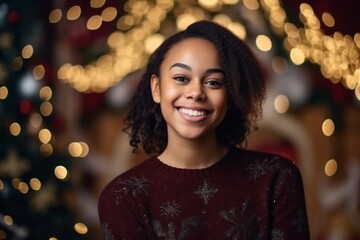 Portrait of a beautiful young african american woman in christmas decorations