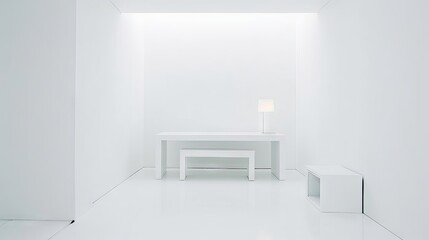 Fototapeta premium A white room with a white table. Generative AI. 